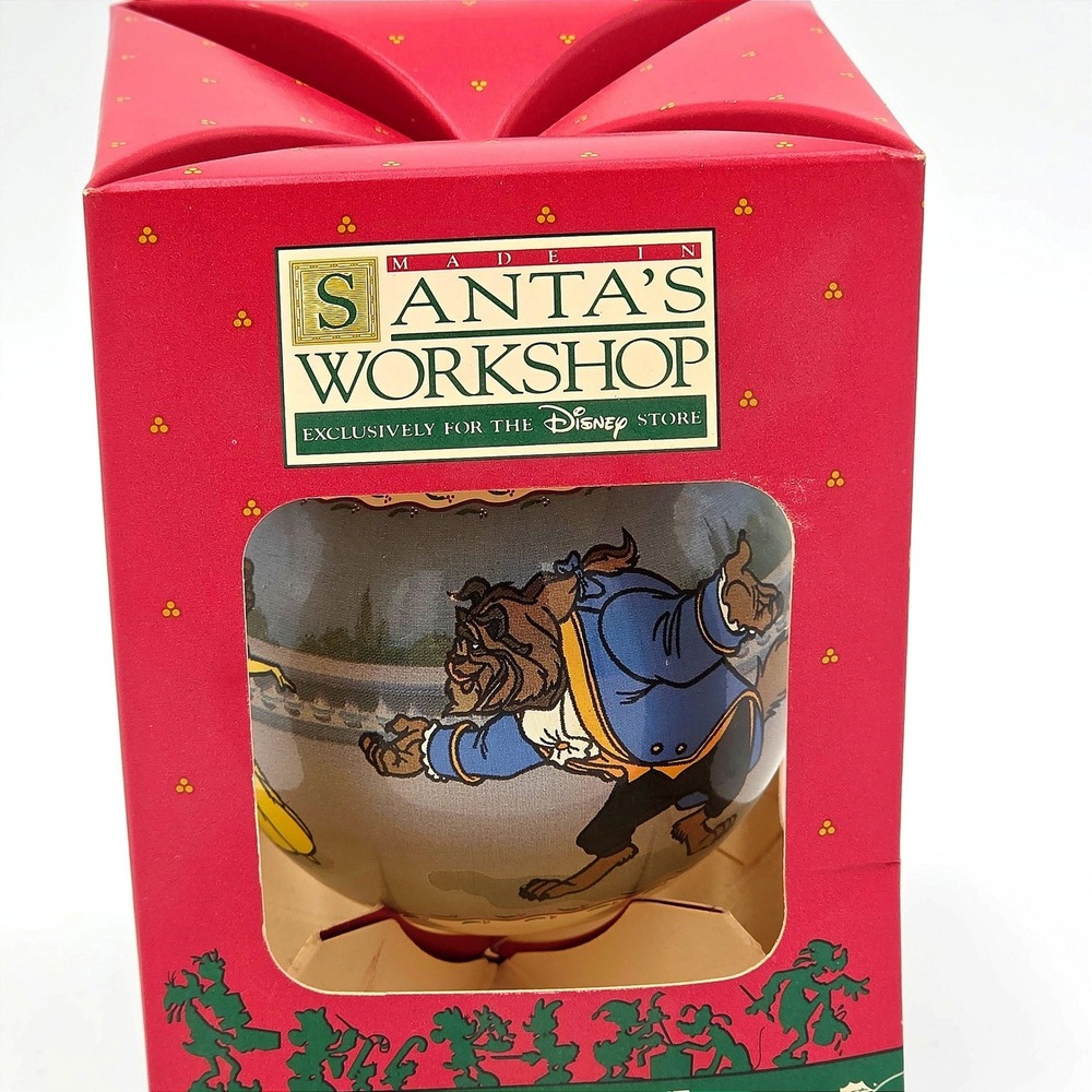 Vintage Disney Beauty and the Beast Christmas Ornament 1993 Santa's Workshop Box